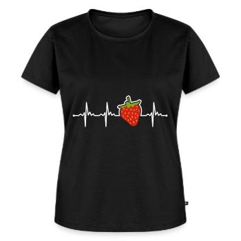 Erdbeere - Frauen Premium Bio T-Shirt - Schwarz - Vorne - Selfina (174cm)