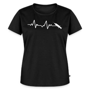Weisse Spritze Mit Herzschlaglinie - Frauen Premium Bio T-Shirt - Schwarz - Vorne - Selfina (174cm)