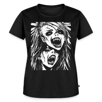 Punkrock Fan Skull mit Mohawk Crazy Antisocial P - Frauen Premium Bio T-Shirt - Schwarz - Vorne - Selfina (174cm)