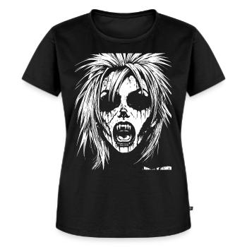 Punkrock Fan Skull mit Mohawk Crazy Antisocial P - Frauen Premium Bio T-Shirt - Schwarz - Vorne - Selfina (174cm)
