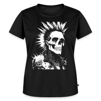Anarchy Fan Skull mit Mohawk Crazy Antisocial Pu - Frauen Premium Bio T-Shirt - Schwarz - Vorne - Selfina (174cm)