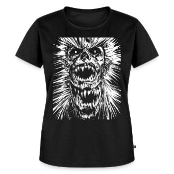 Horror-Fan-Schädel mit Mohawk Crazy Punkrocker Wortspiel - Frauen Premium Bio T-Shirt - Schwarz - Vorne - Selfina (174cm)