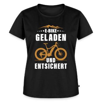 E MTB Geladen Und Entsichert E-Bike - Frauen Premium Bio T-Shirt - Schwarz - Vorne - Selfina (174cm)