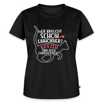Katze - Frauen Premium Bio T-Shirt - Schwarz - Vorne - Selfina (174cm)