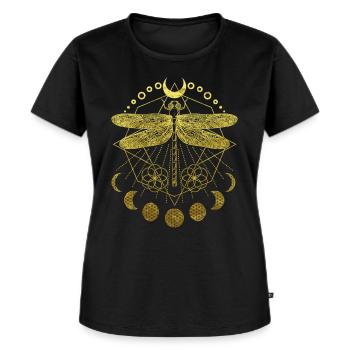 Libelle Tattoo Mandala mit Blume des Lebens - Frauen Premium Bio T-Shirt - Schwarz - Vorne - Selfina (174cm)