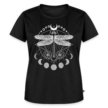Libelle Tattoo Mondphasen und Blume des Lebens - Frauen Premium Bio T-Shirt - Schwarz - Vorne - Selfina (174cm)