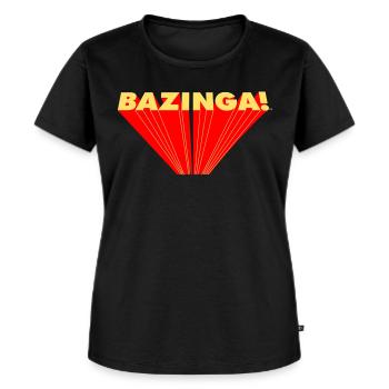 The Big Bang Theory Bazinga - Frauen Premium Bio T-Shirt - Schwarz - Vorne - Selfina (174cm)