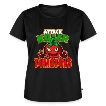 Lustiges Tomaten-Outfit - Frauen Premium Bio T-Shirt - Schwarz - Vorne - Selfina (174cm)
