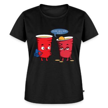 Beerpong - Frauen Premium Bio T-Shirt - Schwarz - Vorne - Selfina (174cm)