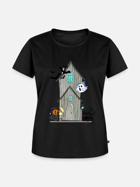 Halloween Spukhaus - Frauen Premium Bio T-Shirt - Schwarz