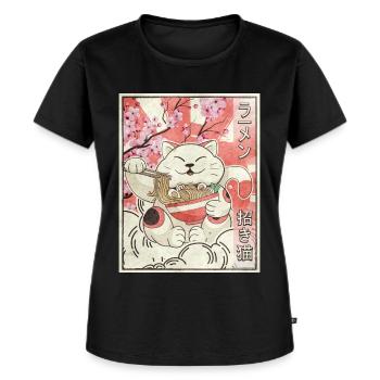 Maneki Neko Cat Ramen Esthétique Japonaise Ges - T-shirt Premium bio Femme - noir - Devant - Selfina (174cm)