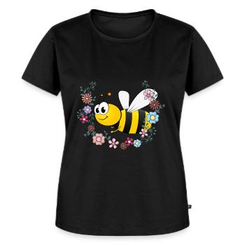 Biene und Blumen - Frauen Premium Bio T-Shirt - Schwarz - Vorne - Selfina (174cm)