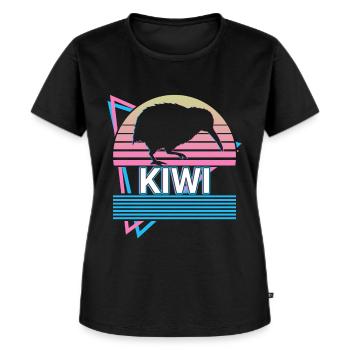 Kiwi Retro Geschenk - Frauen Premium Bio T-Shirt - Schwarz - Vorne - Selfina (174cm)
