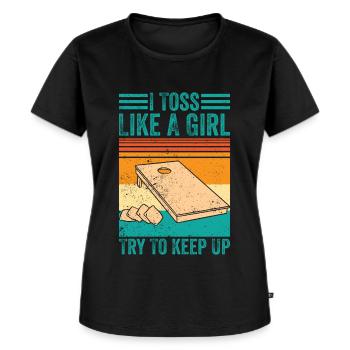 Lustiges Cornhole Corn Hole - Frauen Premium Bio T-Shirt - Schwarz - Vorne - Selfina (174cm)