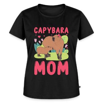 Drôle Capybara Mama Mami - T-shirt Premium bio Femme - noir - Devant - Selfina (174cm)