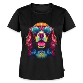 Brittany Spaniel Chien Lunettes Pop Art - T-shirt Premium bio Femme - noir - Devant - Selfina (174cm)