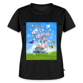 Frutiger Aero Aesthetic Tech Cherry Blossom Poisson Bl - T-shirt Premium bio Femme - noir - Devant - Selfina (174cm)