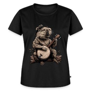 Capybara Capibara Bluegrass Banjo Spieler - Frauen Premium Bio T-Shirt - Schwarz - Vorne - Selfina (174cm)