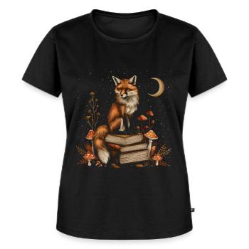 Cottagecore Esthetiek Fox Boeken Paddestoel Maan Hij - Vrouwen Premium Bio T-shirt - zwart - Voor - Selfina (174cm)