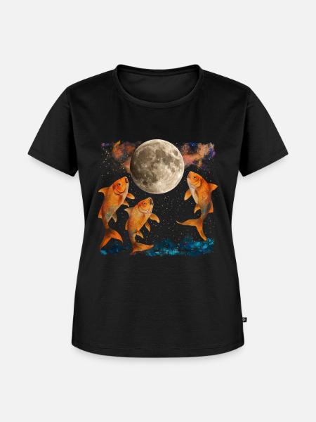 Goldfisch Fisch Heulender Mond - Frauen Premium Bio T-Shirt - Schwarz