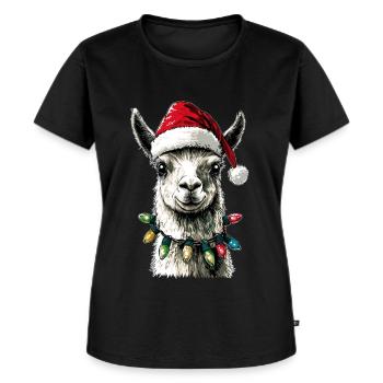 Lustige niedliche Lama Alpaka Weihnachtsmütze Weih - Frauen Premium Bio T-Shirt - Schwarz - Vorne - Selfina (174cm)