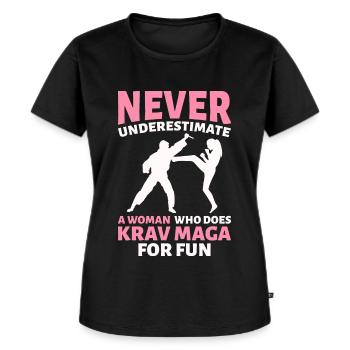 Frau, die Krav Maga zum Spaß macht Krav Maga - Frauen Premium Bio T-Shirt - Schwarz - Vorne - Selfina (174cm)