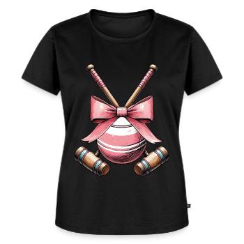 Coquette Bogen Krocketschläger Ball rosa Schleife - Frauen Premium Bio T-Shirt - Schwarz - Vorne - Selfina (174cm)
