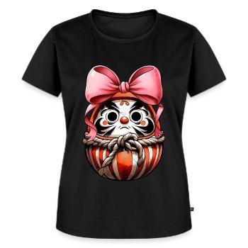 Coquette Bogen Daruma Puppe Japan Rosa Schleife - Frauen Premium Bio T-Shirt - Schwarz - Vorne - Selfina (174cm)