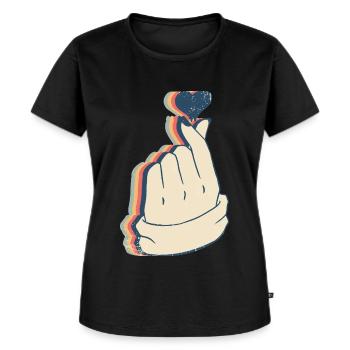Saranghae Kpop Finger Herz Kdrama Retro Line Art - Frauen Premium Bio T-Shirt - Schwarz - Vorne - Selfina (174cm)