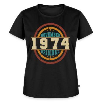 Født i november 1974 Retro - Premium økologisk T-shirt til kvinder - sort - Foran - Selfina (174cm)