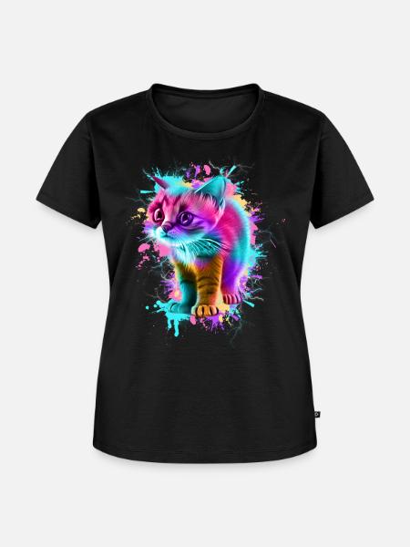 Katze Bunt - Frauen Premium Bio T-Shirt - Schwarz