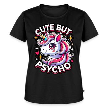 Sød, men psyko enhjørning yndig kawaii design - Premium økologisk T-shirt til kvinder - sort - Foran - Selfina (174cm)