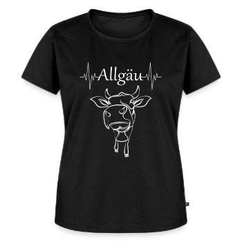 Herzschlag Allgäu mit Kuh - Frauen Premium Bio T-Shirt - Schwarz - Vorne - Selfina (174cm)