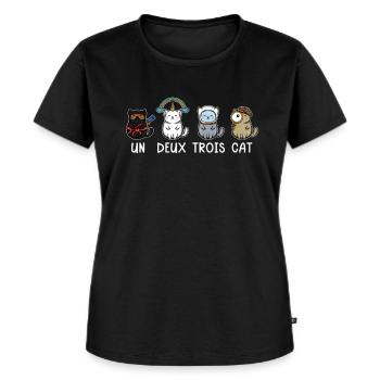 Wortspiel Mieze Katze Französisch Niedlich Lustig - Frauen Premium Bio T-Shirt - Schwarz - Vorne - Selfina (174cm)