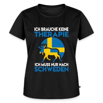 Ich brauche keine Therapie Ich muss nach Schweden - Frauen Premium Bio T-Shirt - Schwarz - Vorne - Selfina (174cm)