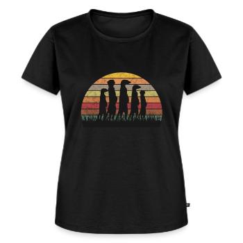 Niedliches Erdmännchen Meerkat Retro Vintage Gesch - Frauen Premium Bio T-Shirt - Schwarz - Vorne - Selfina (174cm)