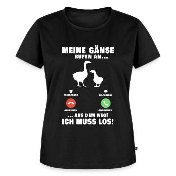Meine Gänse rufen Aus dem Weg ich muss los Gans - Frauen Premium Bio T-Shirt - Schwarz - Vorne - Selfina (174cm)