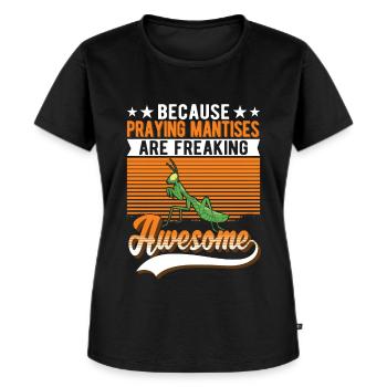 Gottesanbeterin Fangschrecke Mantis - Frauen Premium Bio T-Shirt - Schwarz - Vorne - Selfina (174cm)