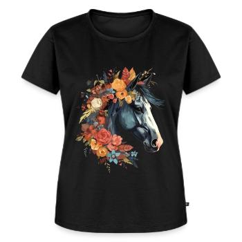 Cavalier Cheval Portrait Western Cowboy - T-shirt Premium bio Femme - noir - Devant - Selfina (174cm)