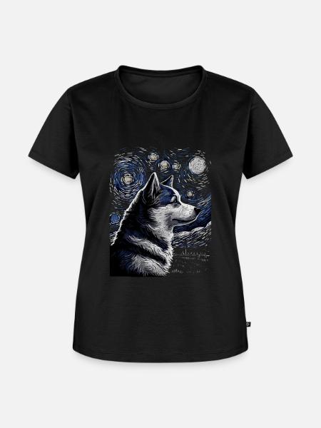 Husky Starry Night - Frauen Premium Bio T-Shirt - Schwarz