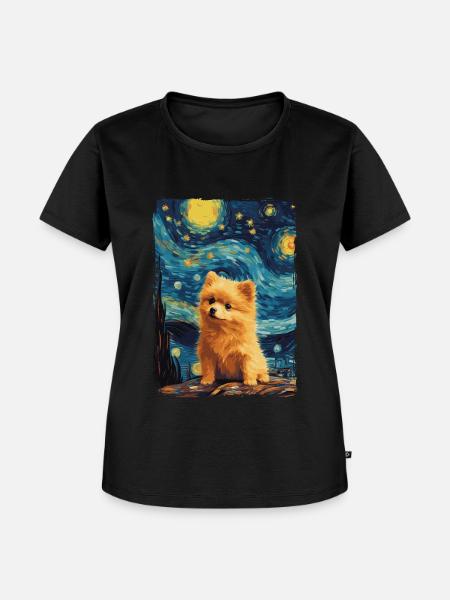 Zwergspitz Starry Night - Frauen Premium Bio T-Shirt - Schwarz