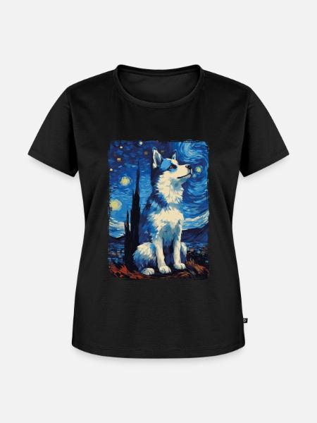 Husky Starry Night - Frauen Premium Bio T-Shirt - Schwarz
