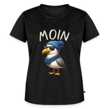 Moin Möwe Norddeutschland Gruß Ostsee Nordsee - Frauen Premium Bio T-Shirt - Schwarz - Vorne - Selfina (174cm)