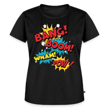 Bang Boom Pow Wham - Comic Sprechblasen - Frauen Premium Bio T-Shirt - Schwarz - Vorne - Selfina (174cm)