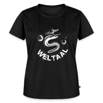 Weltaal Weltraum Design für einen Angler - Frauen Premium Bio T-Shirt - Schwarz - Vorne - Selfina (174cm)