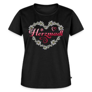 Herzmadl Edelweiß Herz Bayern Madl - Frauen Premium Bio T-Shirt - Schwarz - Vorne - Selfina (174cm)