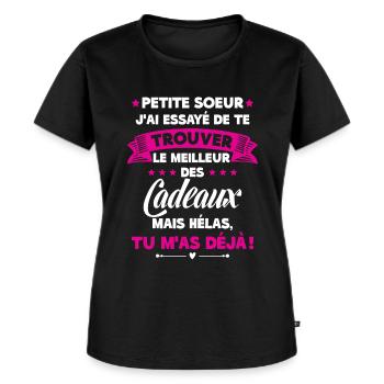Petite sœur Cadeau Citation Drôle - T-shirt Premium bio Femme - noir - Devant - Selfina (174cm)
