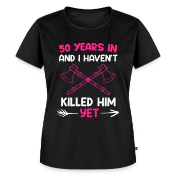 Épouse Noces d’or 50e anniversaire de mariage - T-shirt Premium bio Femme - noir - Devant - Selfina (174cm)