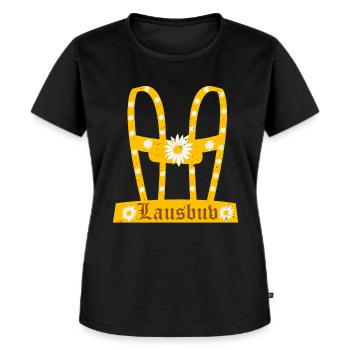 Lausbub Bayern Lederhose Herren Shirt Bayerisch - Frauen Premium Bio T-Shirt - Schwarz - Vorne - Selfina (174cm)