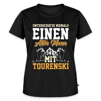 Unterschätze Nie einen Alten Mann mit Tourenski - Frauen Premium Bio T-Shirt - Schwarz - Vorne - Selfina (174cm)